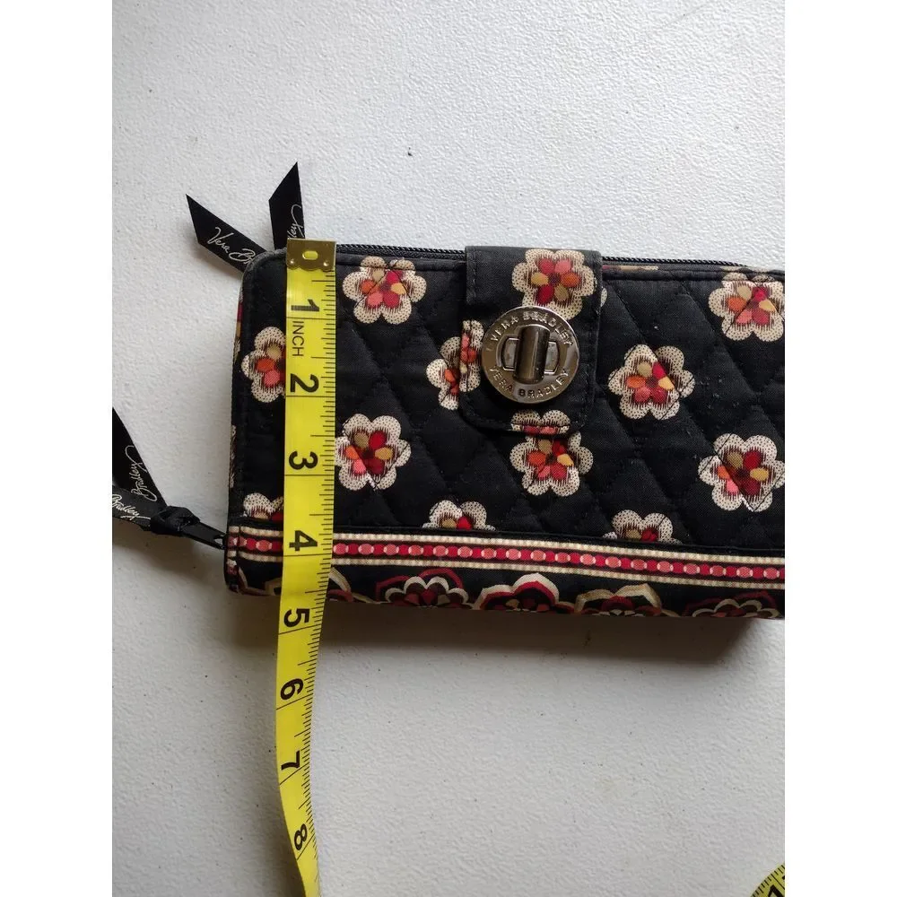 Vera Bradley Quilted Floral Wallet Black Multi Card Holder Zip Around Organizer‎ - Picture 6 of 6